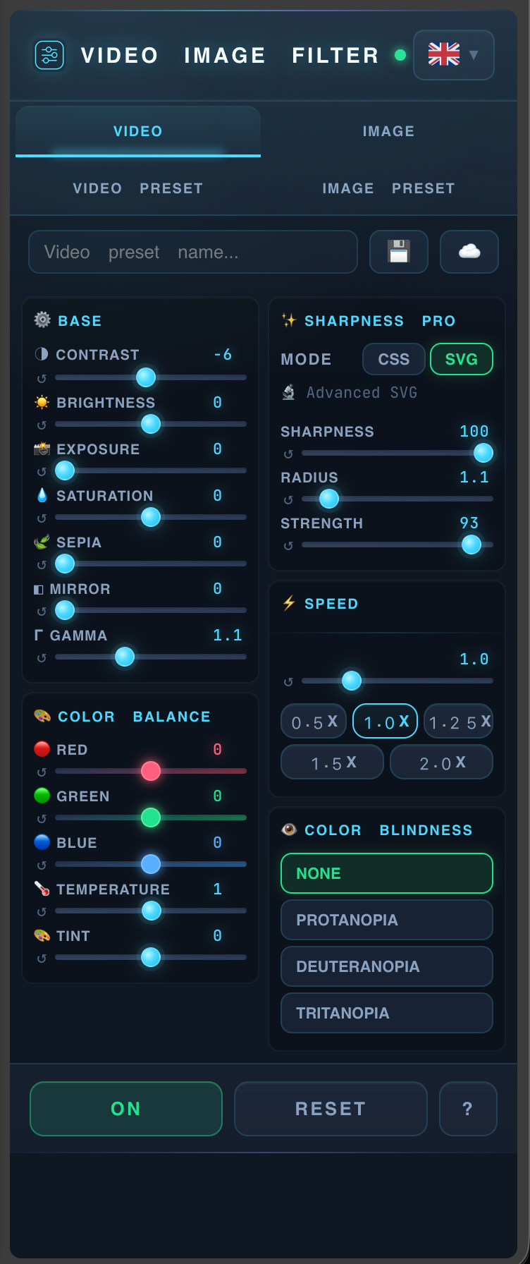 Extension ON settings